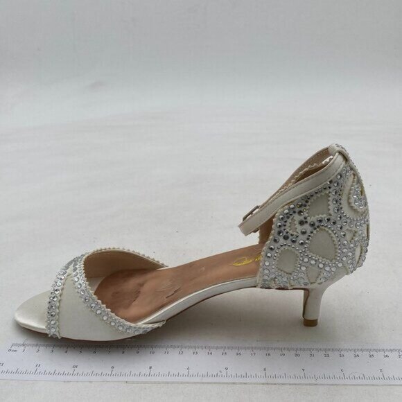 XYD Silver Sandals, Chic Peep Toe, D'Orsay Kitten Heels, Rhinestone Studs Shoes - Picture 1 of 8